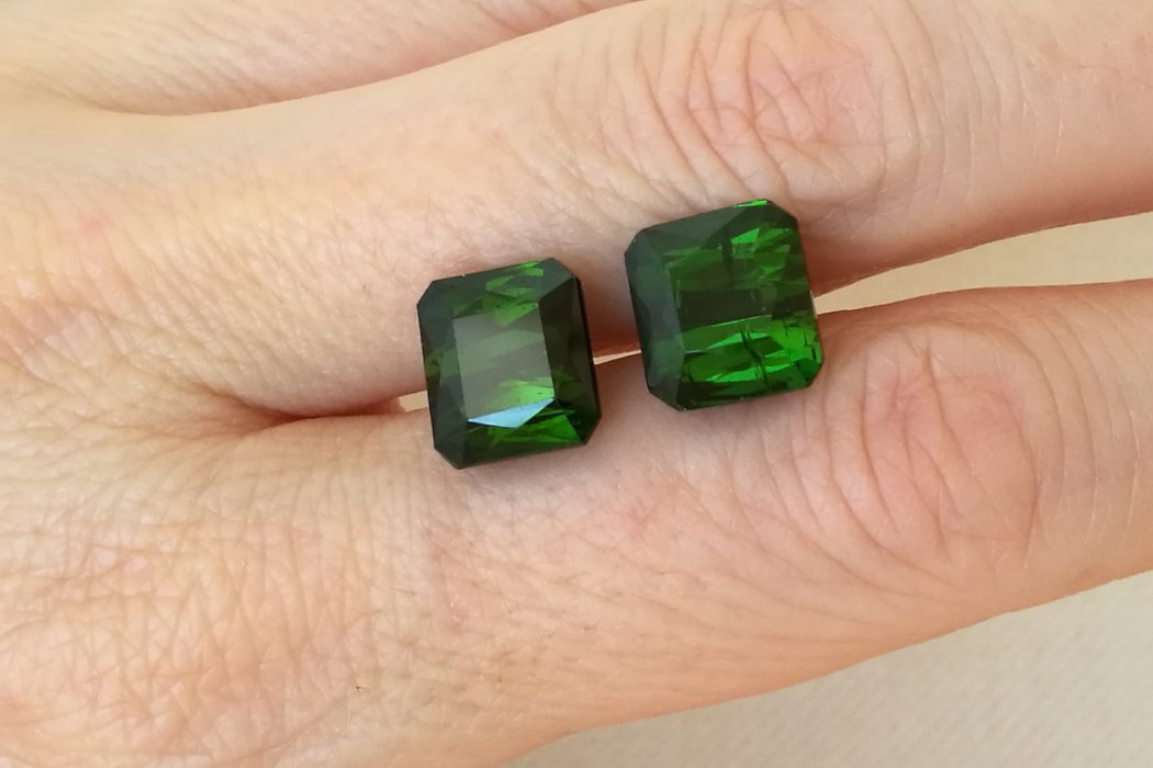 Pair Dark Green Tourmalines Fancy Cut 12.74 ct