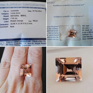 Certificate Peach Morganite Rectangle cut 7 50 ct