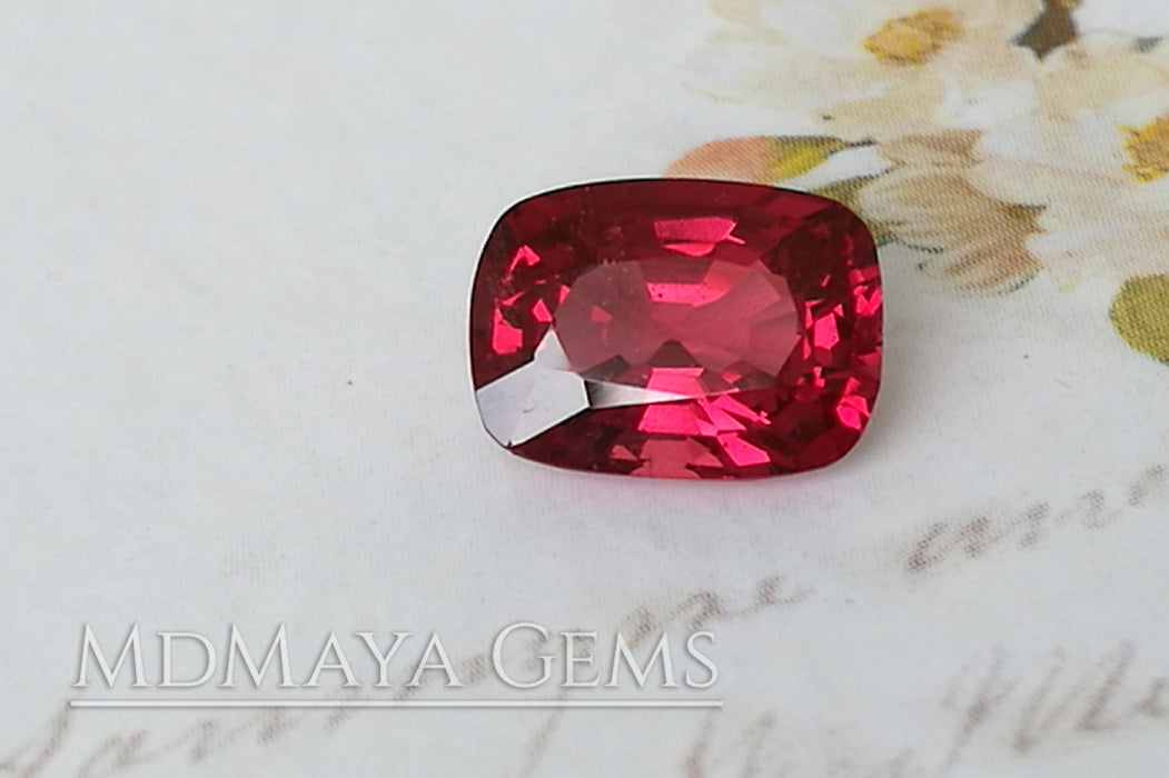 Amazing Rich Red Spinel Gemstone. Cushion Cut. 1.34 ct