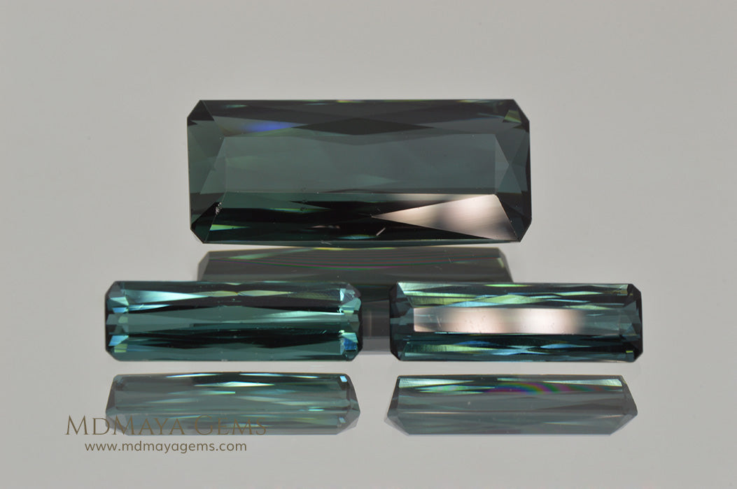 Set of 3 Indicolite Tourmaline. Octagon Cut 12.18 ct