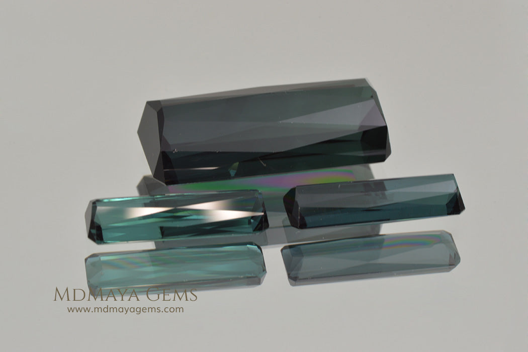 Set of 3 Indicolite Tourmaline. Octagon Cut 12.18 ct