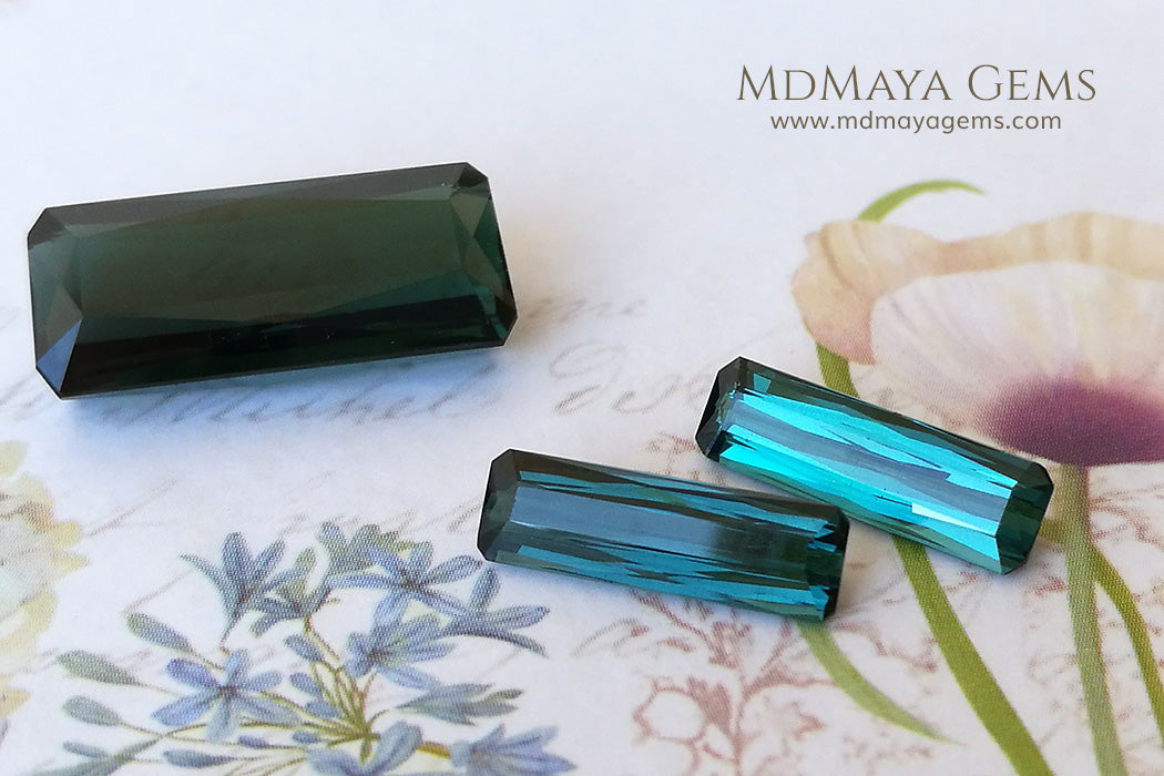 Set of 3 Indicolite Tourmaline. Octagon Cut 12.18 ct