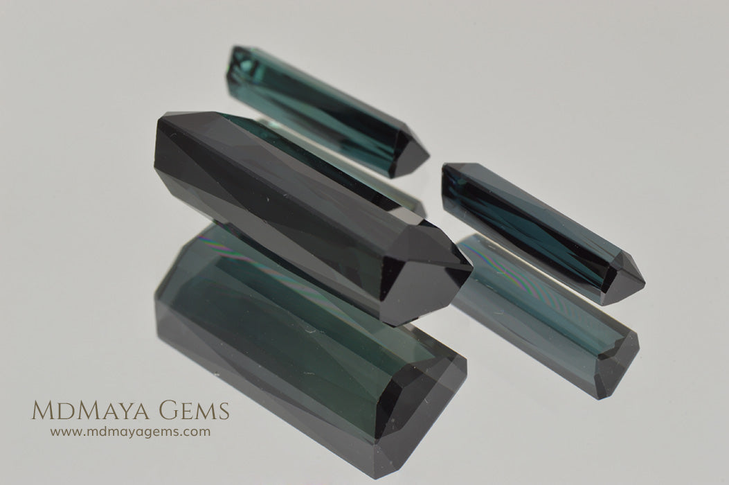 Set of 3 Indicolite Tourmaline. Octagon Cut 12.18 ct