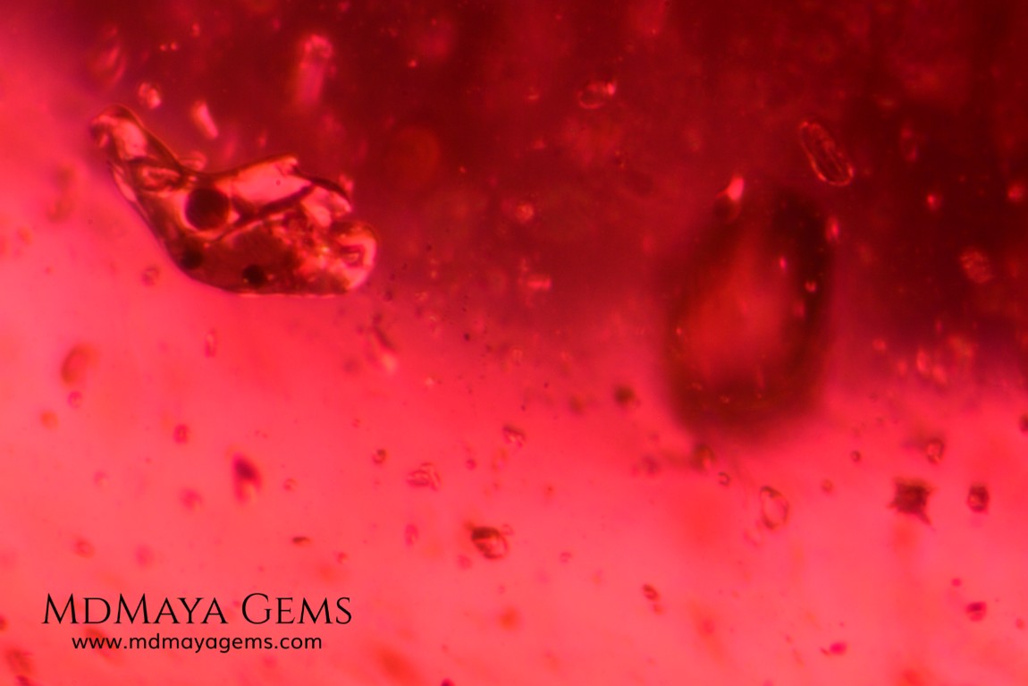 Solid inclusions in Rhodolite garnet 7.30 ct