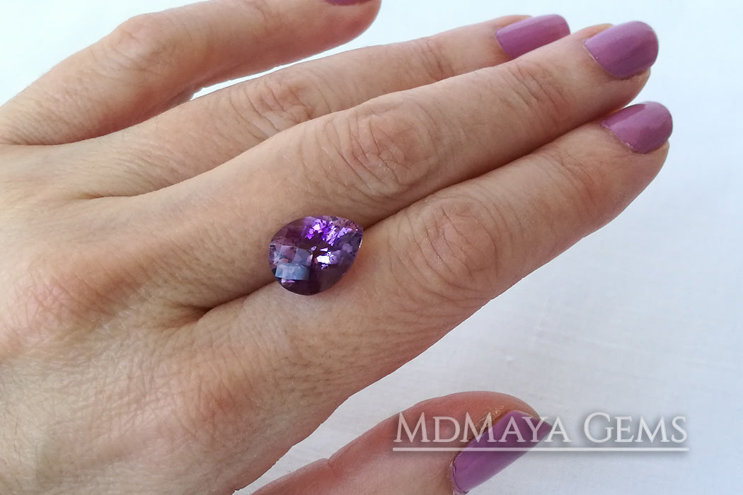 Untreated Amethyst from Brazil 5.35 ct, checkerboard pear cut