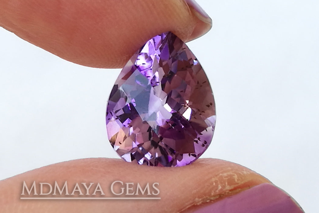 Untreated Amethyst from Brazil 5.35 ct, checkerboard pear cut
