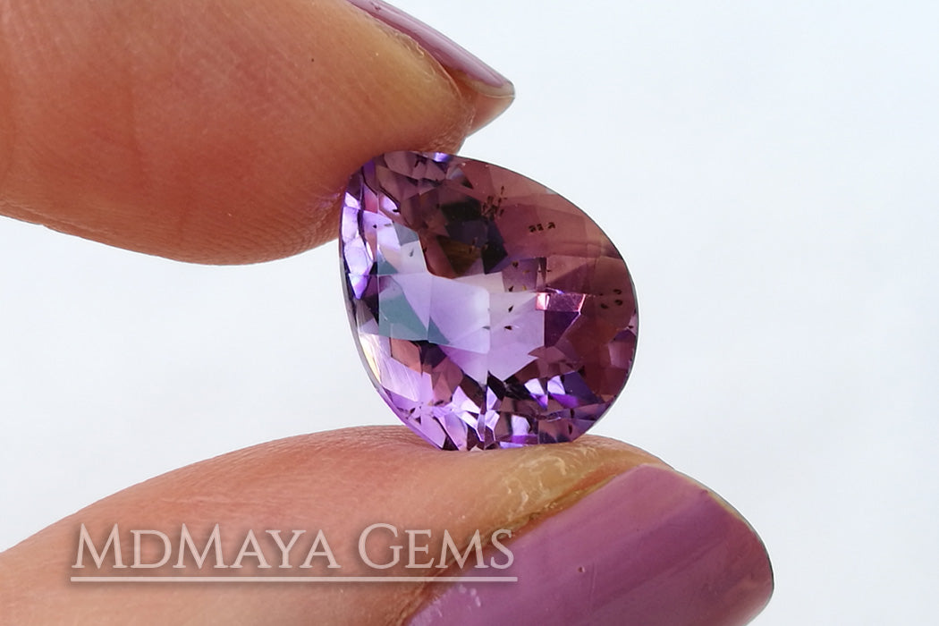 Untreated Amethyst from Brazil 5.35 ct, checkerboard pear cut