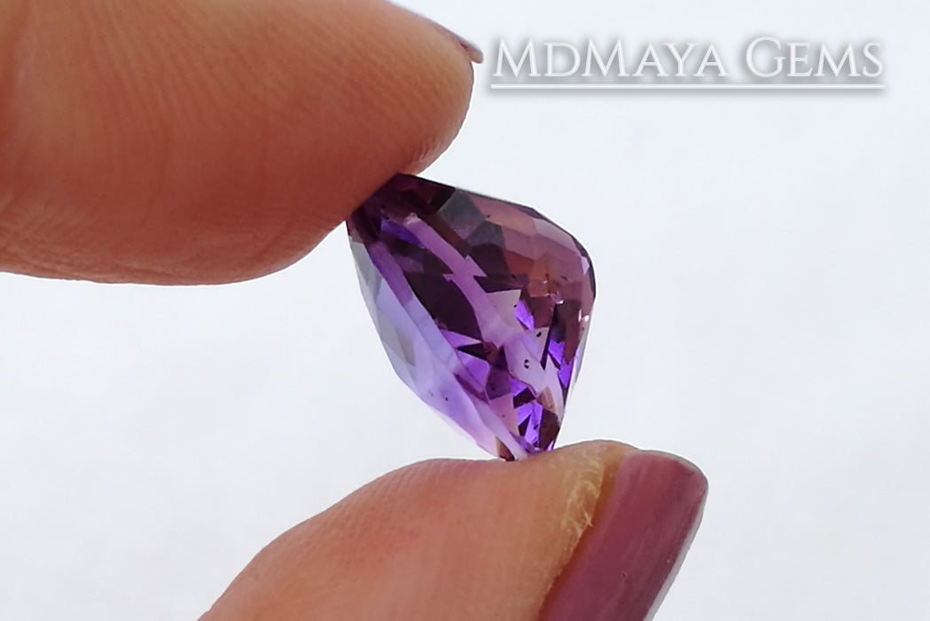 Untreated Amethyst from Brazil 5.35 ct, checkerboard pear cut
