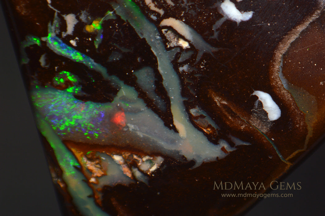 Boulder Opal 11.09 ct from Australia under microscope