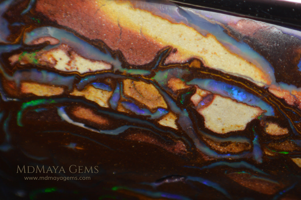 Top Koroit Boulder Opal 15.23 ct under microscope