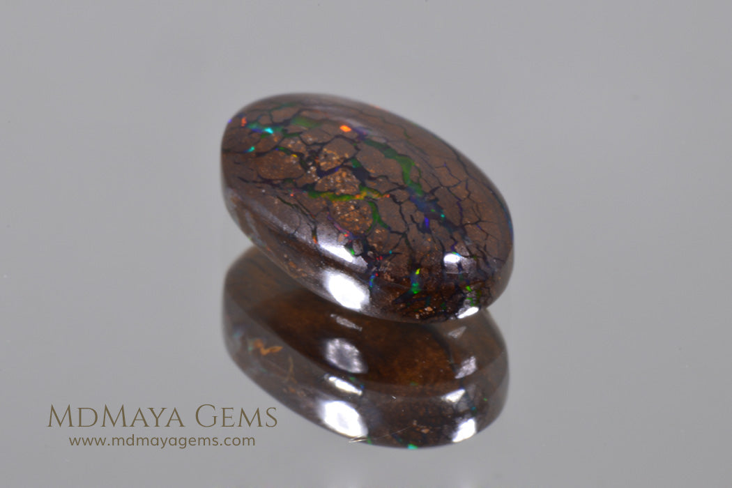 Australian Solid Matrix Boulder Opal 3.06 ct – Neon Veins, Cabochon Cut