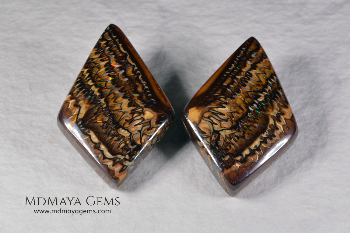 Boulder Opal Pair from Australia. Cabochon Cut. 41.65 ct.