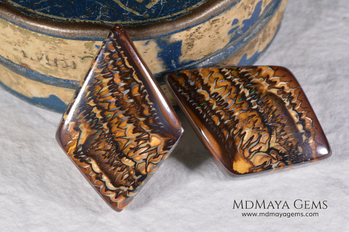 Boulder Opal Pair from Australia. Cabochon Cut. 41.65 ct.