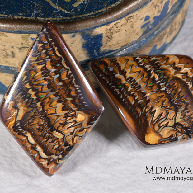 Boulder Opal Pair from Australia. Cabochon Cut. 41.65 ct.