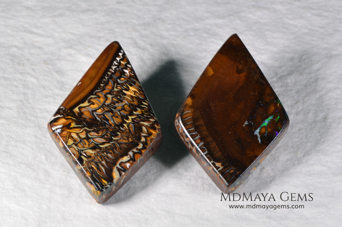 Boulder Opal Pair from Australia. Cabochon Cut. 41.65 ct.