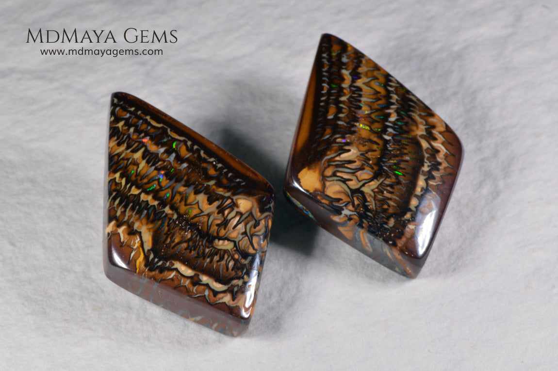 Boulder Opal Pair from Australia. Cabochon Cut. 41.65 ct.