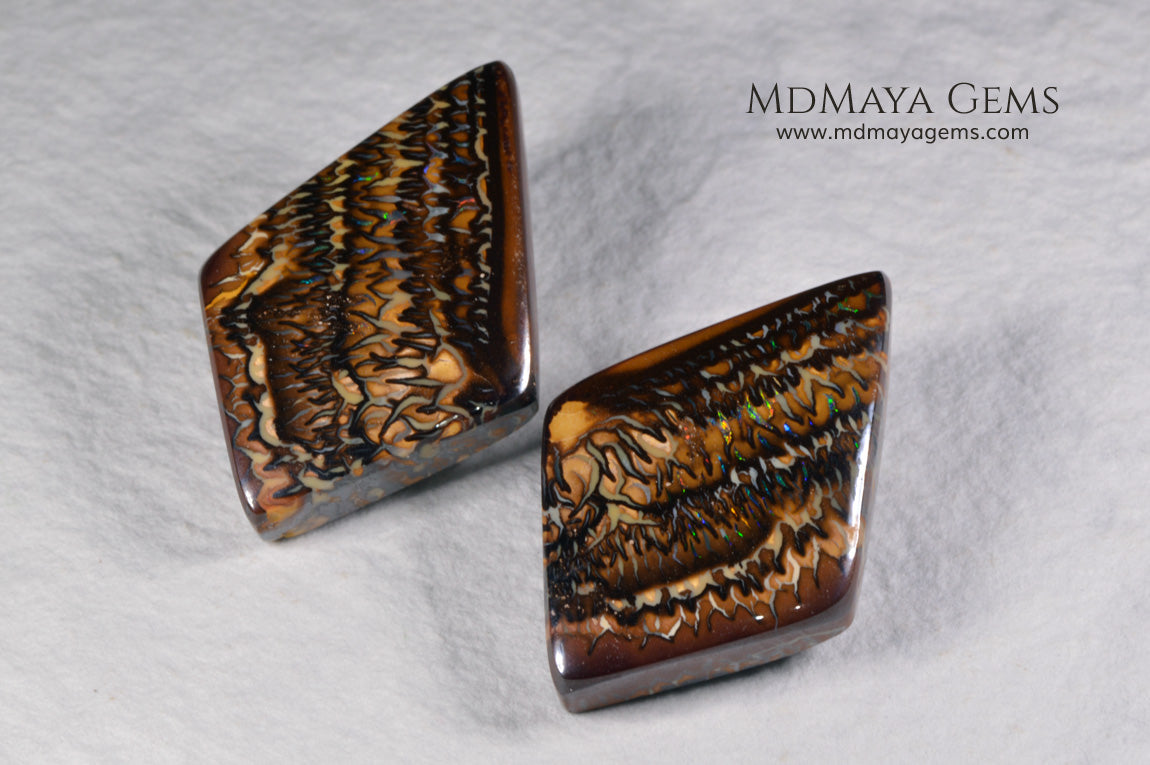 Boulder Opal Pair from Australia. Cabochon Cut. 41.65 ct.