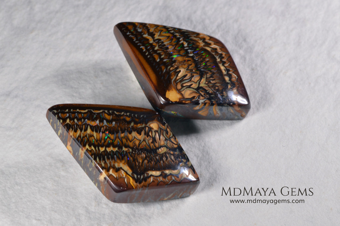 Boulder Opal Pair from Australia. Cabochon Cut. 41.65 ct.