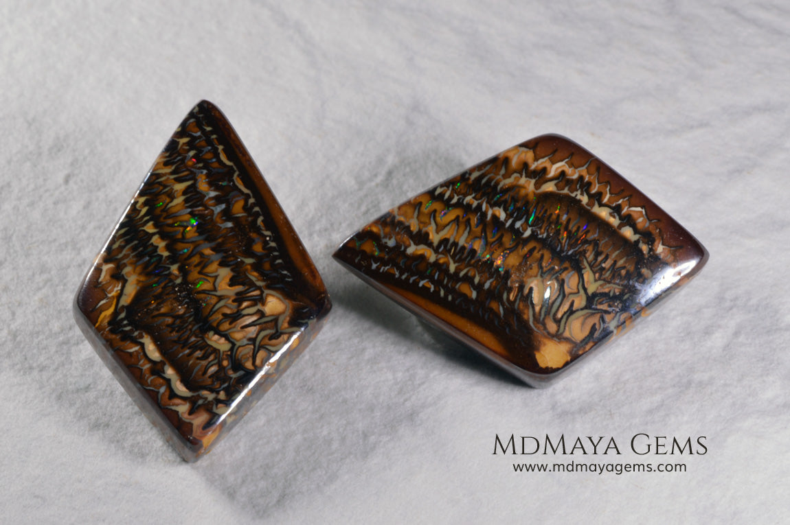 Boulder Opal Pair from Australia. Cabochon Cut. 41.65 ct.