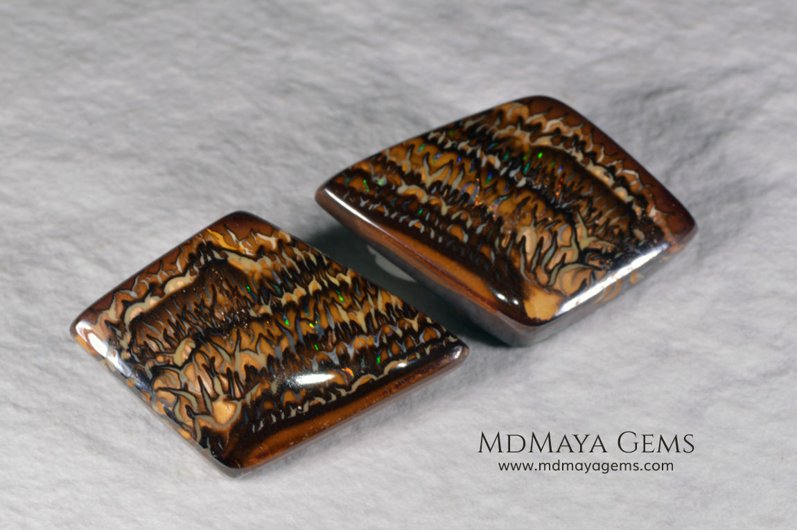 Boulder Opal Pair from Australia. Cabochon Cut. 41.65 ct.