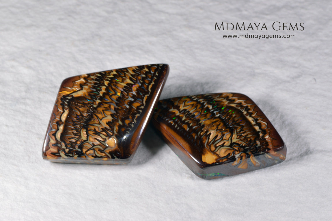 Boulder Opal Pair from Australia. Cabochon Cut. 41.65 ct.