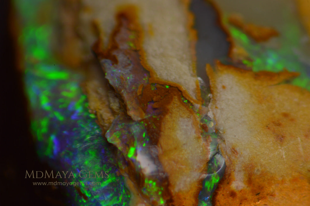 Colorful Australian Boulder Opal 6.13 ct under microscope