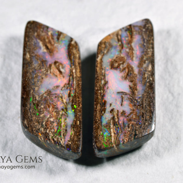 Boulder Wood Fossil Opal pair from Australia 20.92 ct