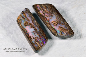 Boulder Wood Fossil Opal pair from Australia 20.92 ct