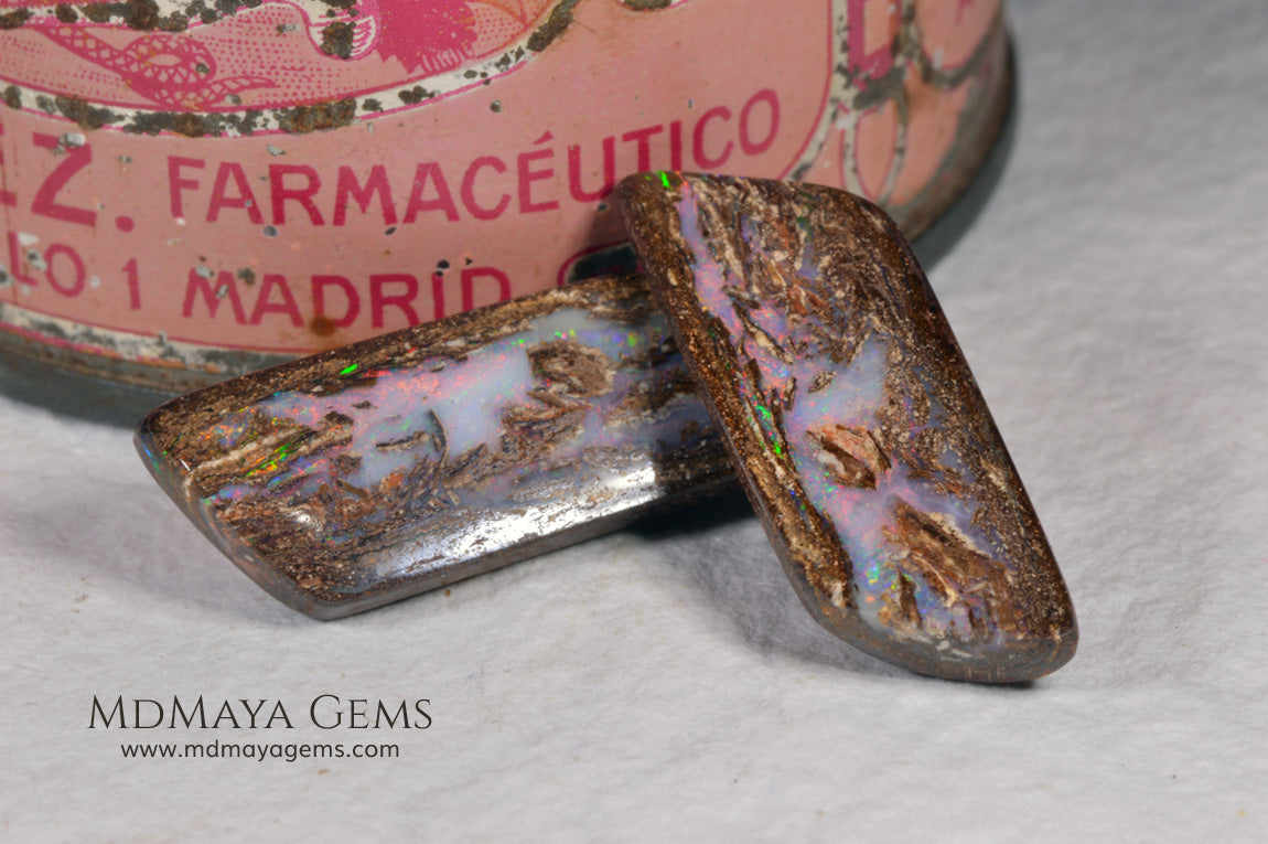 Boulder Wood Fossil Opal pair from Australia 20.92 ct