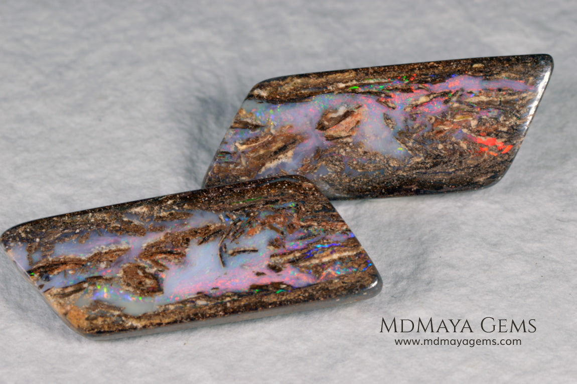 Boulder Wood Fossil Opal pair from Australia 20.92 ct