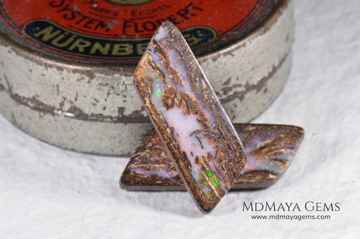Boulder Wood Fossil Opal pair from Australia 20.92 ct
