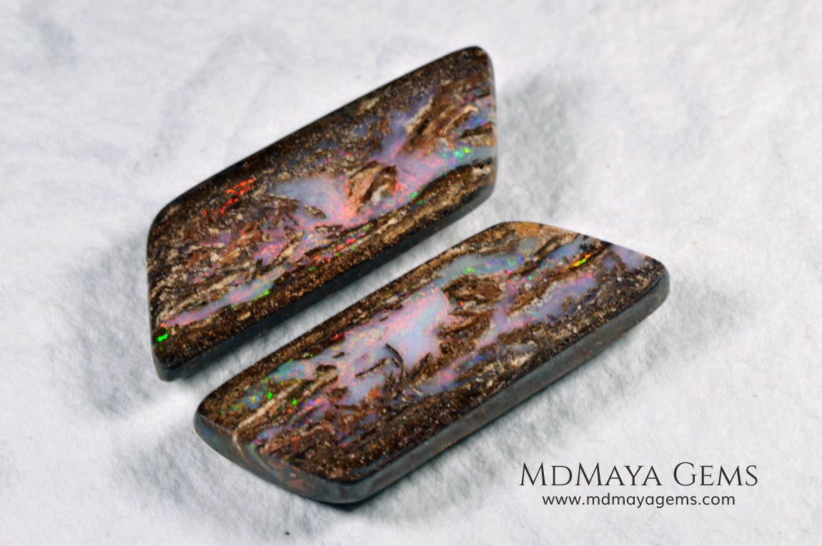 Boulder Wood Fossil Opal pair from Australia 20.92 ct