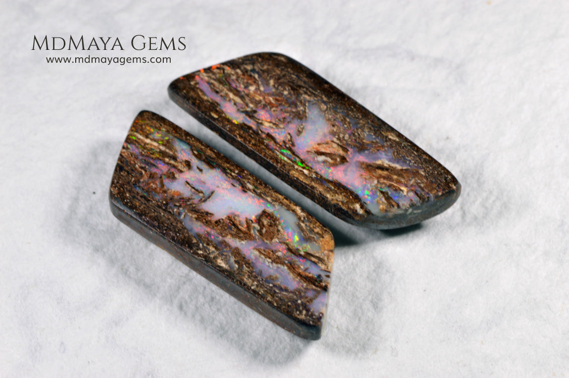 Boulder Wood Fossil Opal pair from Australia 20.92 ct