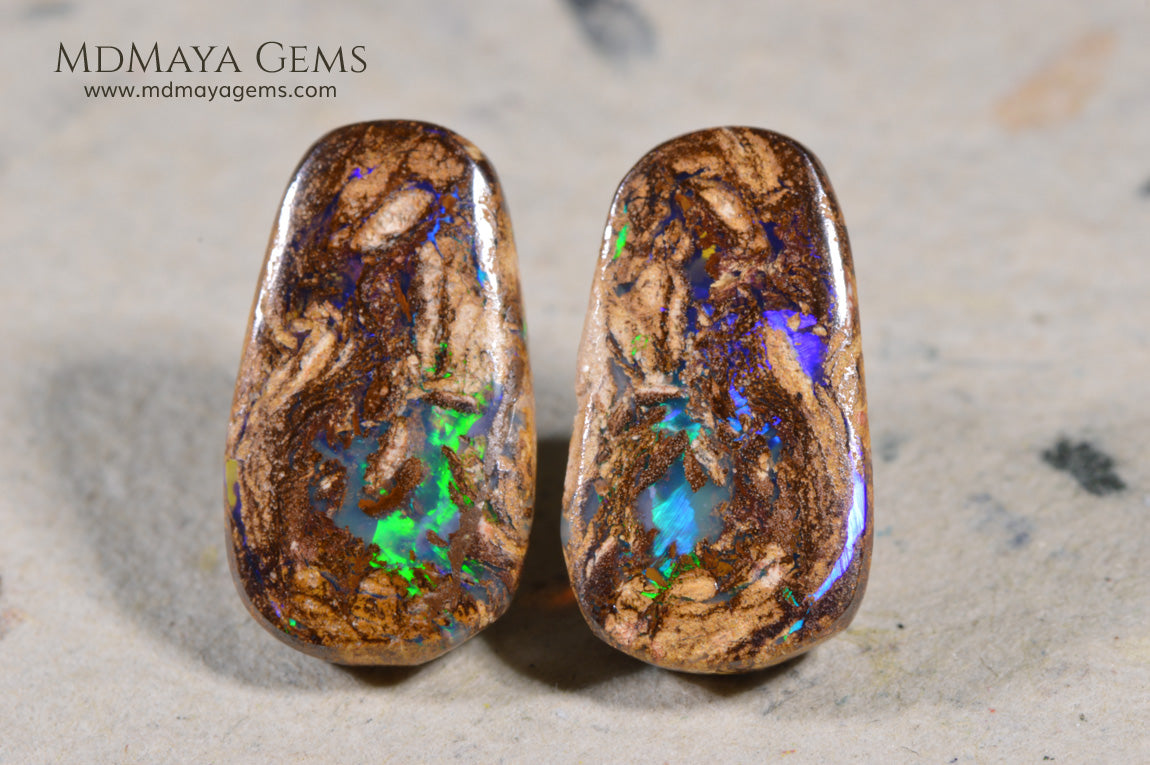 Australian Boulder Wood Fossil Opal Pair 9.83 ct