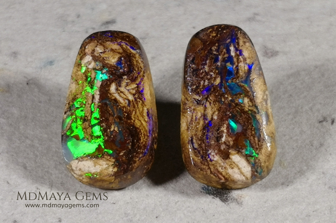 Australian Boulder Wood Fossil Opal Pair 9.83 ct