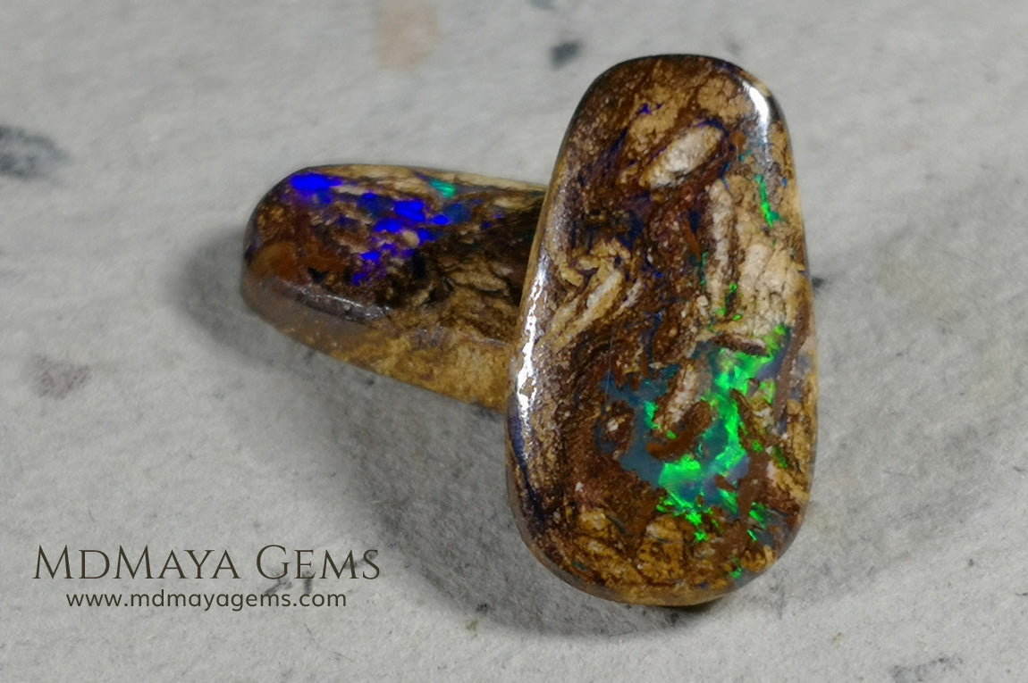 Australian Boulder Wood Fossil Opal Pair 9.83 ct