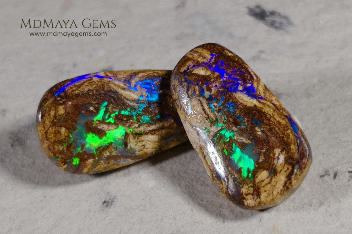 Australian Boulder Wood Fossil Opal Pair 9.83 ct