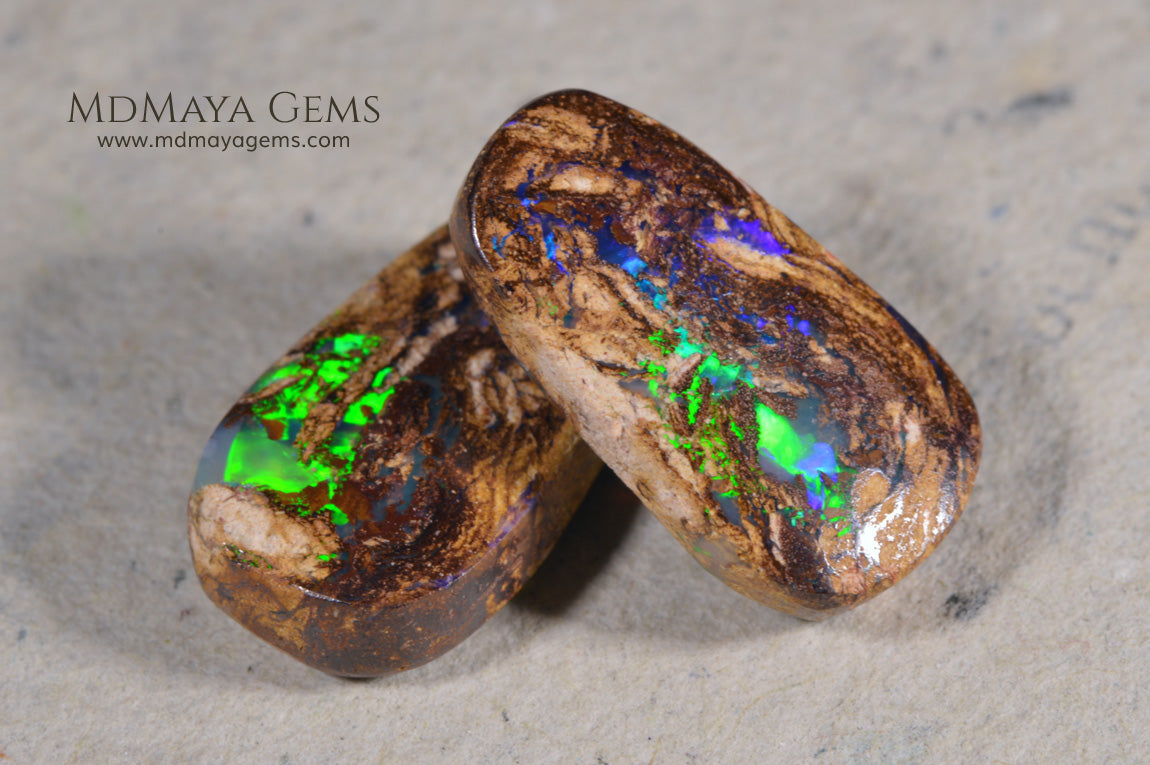 Australian Boulder Wood Fossil Opal Pair 9.83 ct