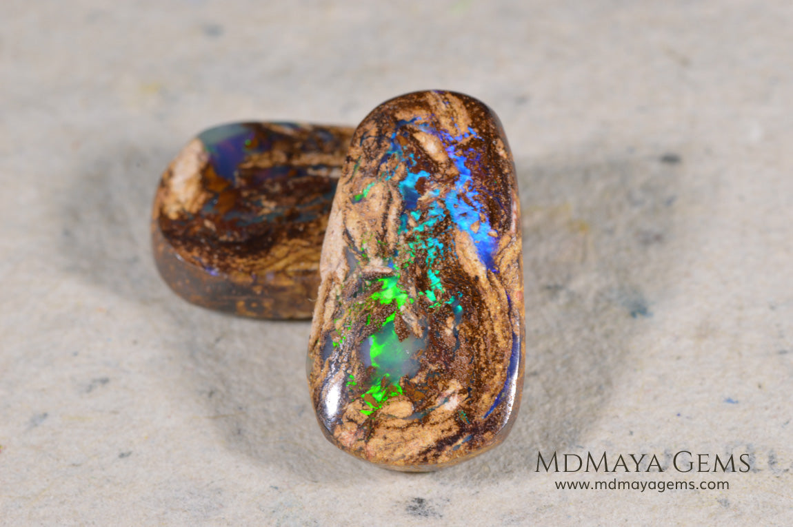 Australian Boulder Wood Fossil Opal Pair 9.83 ct