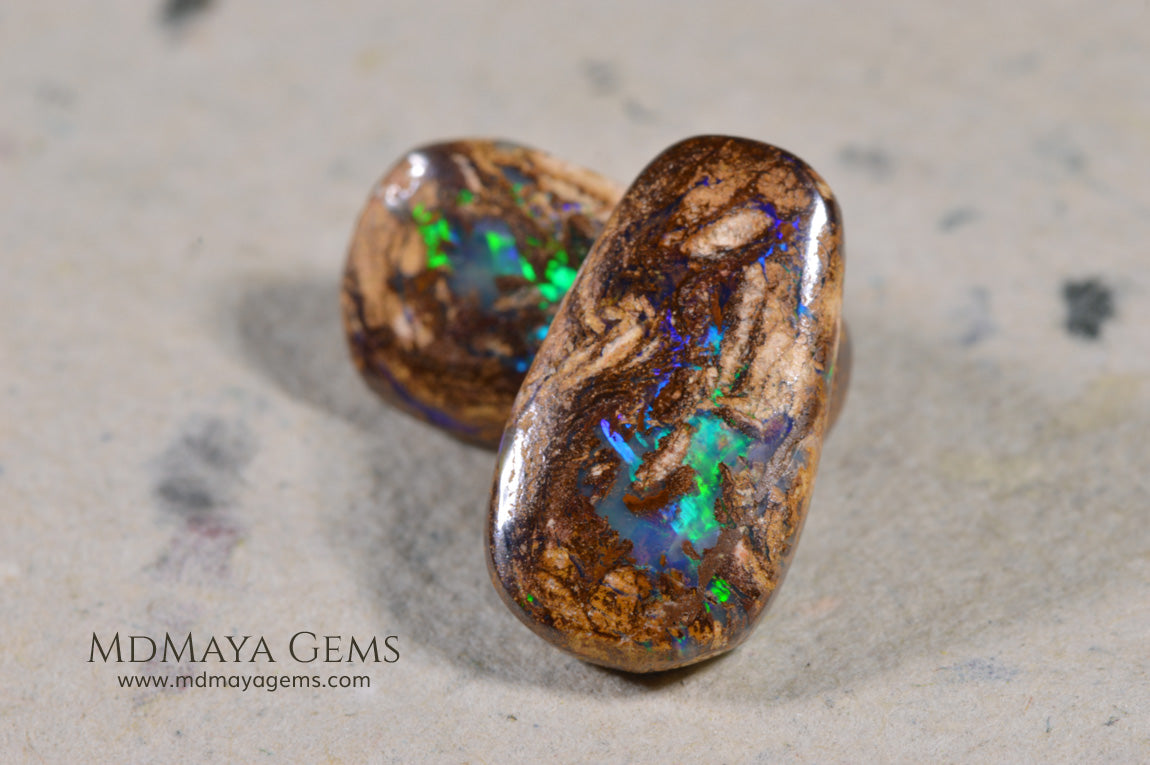 Australian Boulder Wood Fossil Opal Pair 9.83 ct