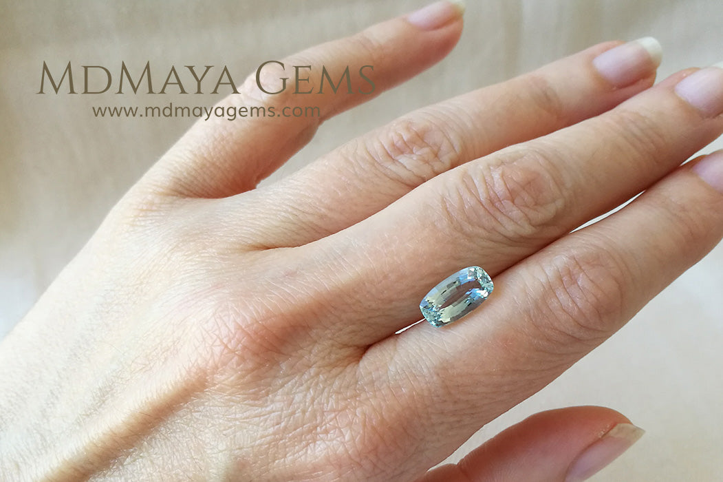 Pretty blue Aquamarine Cushion cut 3.18 ct under daylight
