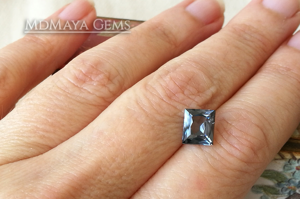 Affordable Blue Grey Spinel Gemstone Rectangle Cut 1.95 ct.