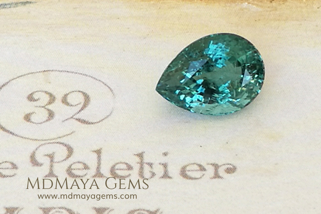 Natural Blue Green African Tourmaline (Mozambique) Pear Cut 3.45 ct under daylight