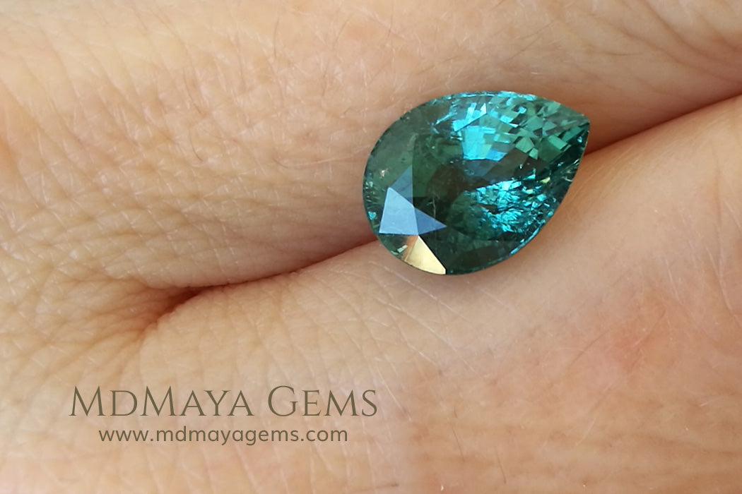 Natural Blue Green African Tourmaline (Mozambique) Pear Cut 3.45 ct under daylight