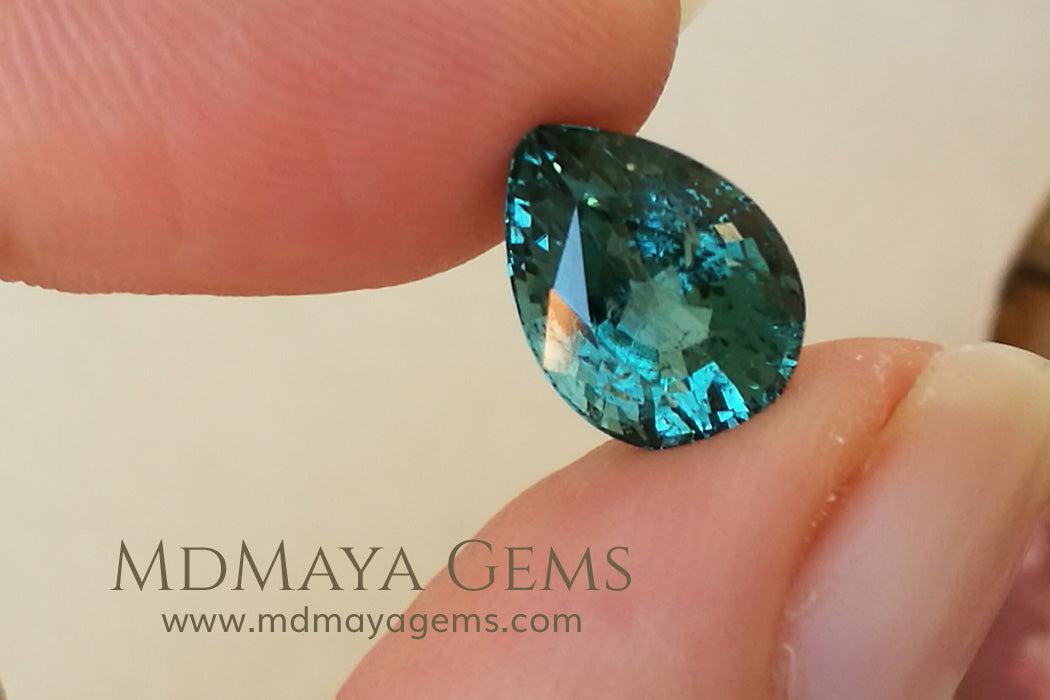 Natural Blue Green African Tourmaline (Mozambique) Pear Cut 3.45 ct under daylight
