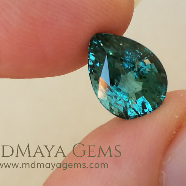 Natural Blue Green African Tourmaline (Mozambique) Pear Cut 3.45 ct under daylight
