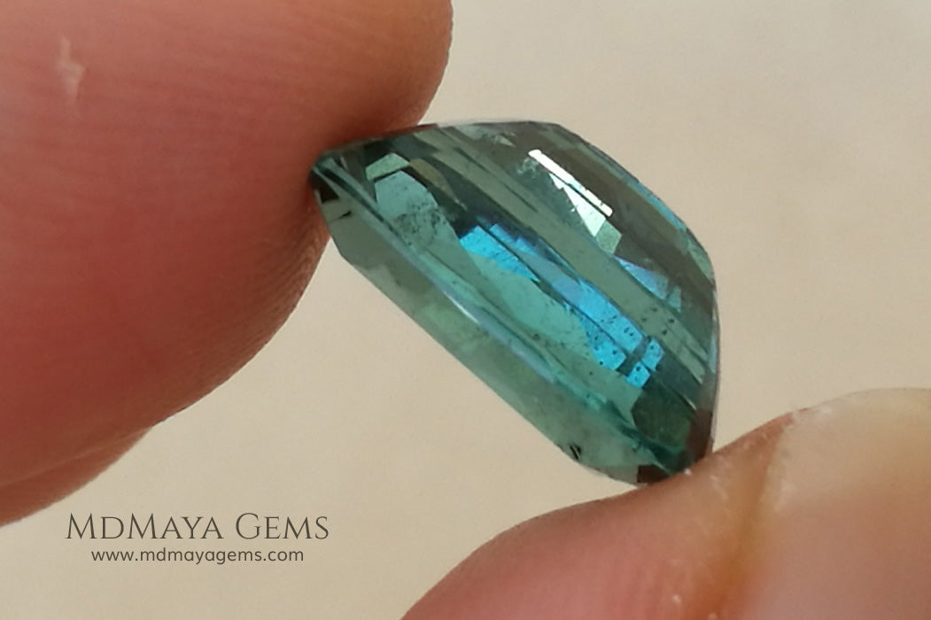 Blue Green African Tourmaline Cushion Cut 4.45 ct