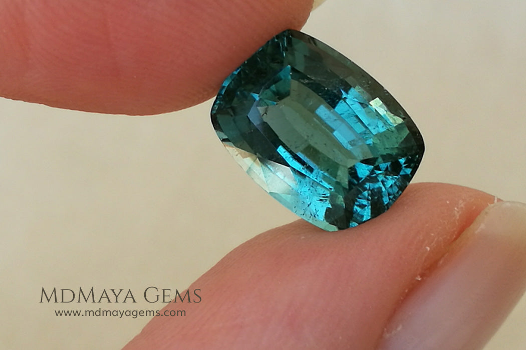 Blue Green African Tourmaline Cushion Cut 4.45 ct