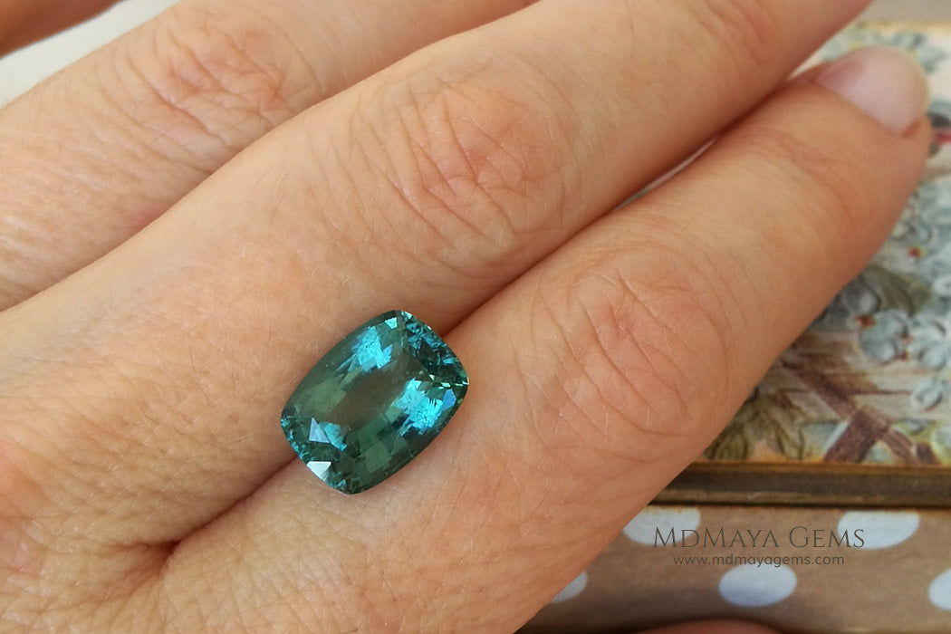 Blue Green African Tourmaline Cushion Cut 4.45 ct