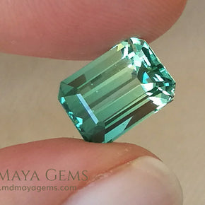 Bicolor Tourmaline, Bright Blue Green color, Emerald Cut 4.71 ct - under daylight